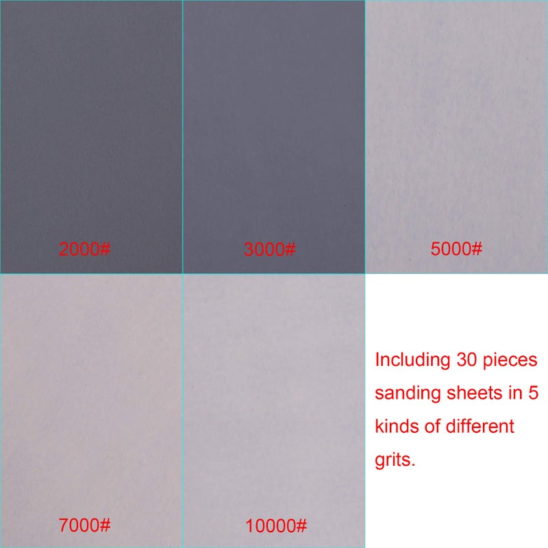 AUSTOR 30 Pieces Wet and Dry Sandpaper Fine Grit 2000 3000 5000 7000 10000 High Grit Sanding Paper Sheets Assortment 9 x 3.6 Inches Abrasive Paper for Automotive Sanding Wood Furniture Finishing - Image 5